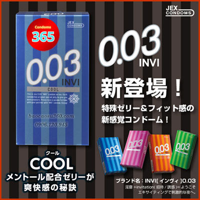 Bao Cao Su Jex 0.03 Invi Cool Trong suốt mát lạnh kéo dài quan hệ